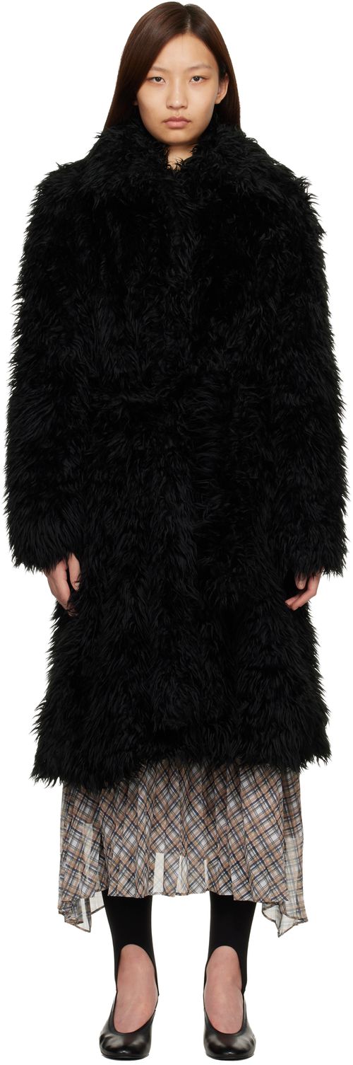 Black Belted Faux-Fur Coat
