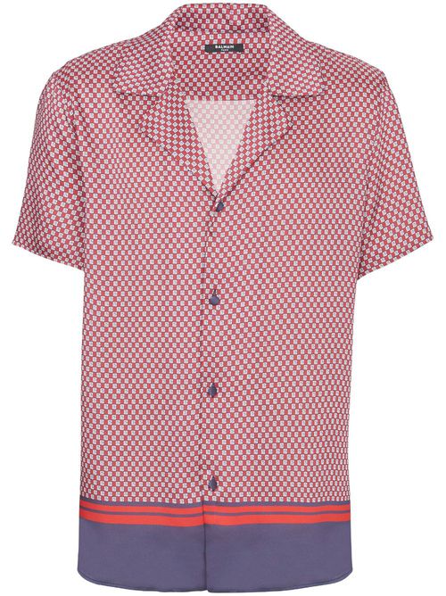 Monogram-print short-sleeve shirt - Red