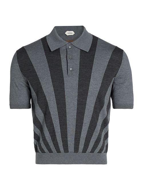 Men's Rays Intarsia-Knit Polo Shirt - Medium Grey