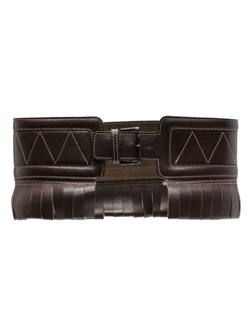 Fringed leather belt - Brown