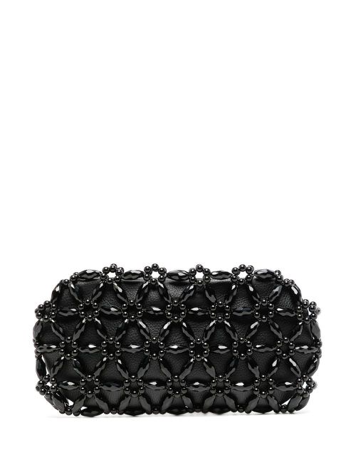 Faceted bead-embellished clutch bag - Black