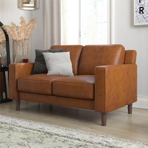 Atwater Living Janelle Faux Leather Loveseat Sofa, Camel