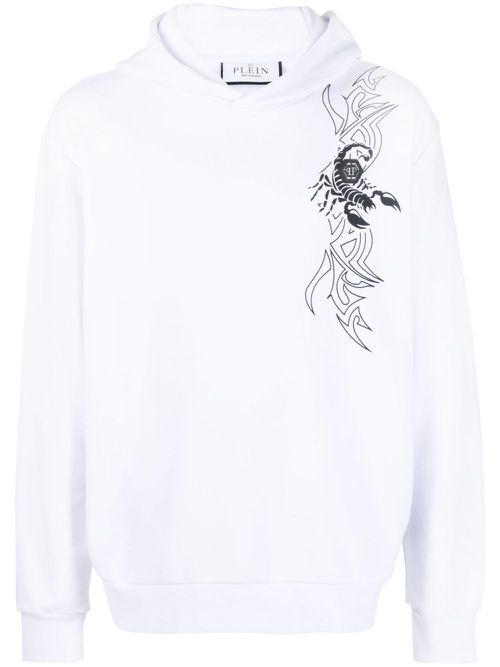 Scorpion graphic-print cotton hoodie - White