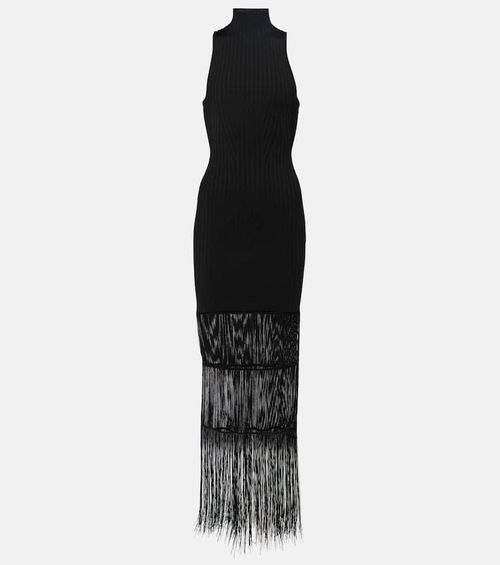 Zare fringed ribbed-knit maxi dress