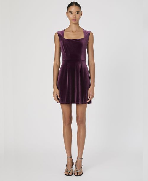 Women's Stretch Velvet Square-Neck Dress - Burgundy Red