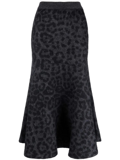 Leopard-Print Knitted Skirt — Gray