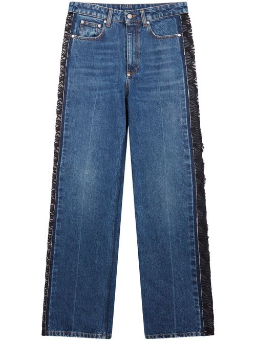 Lace-panelling straight-leg jeans - Blue