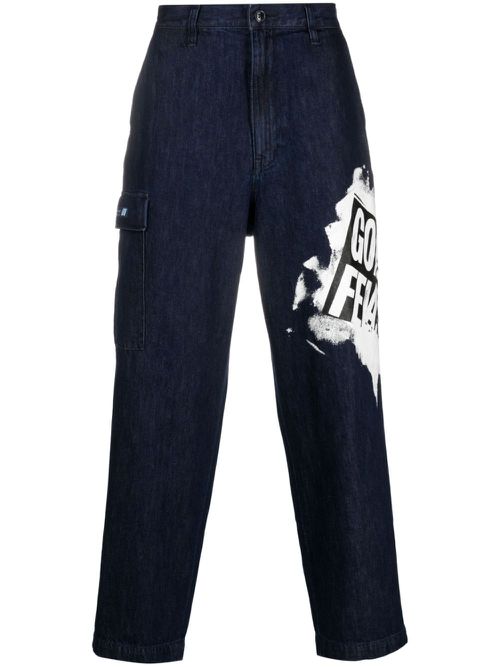 Logo-print cotton trousers - Blue