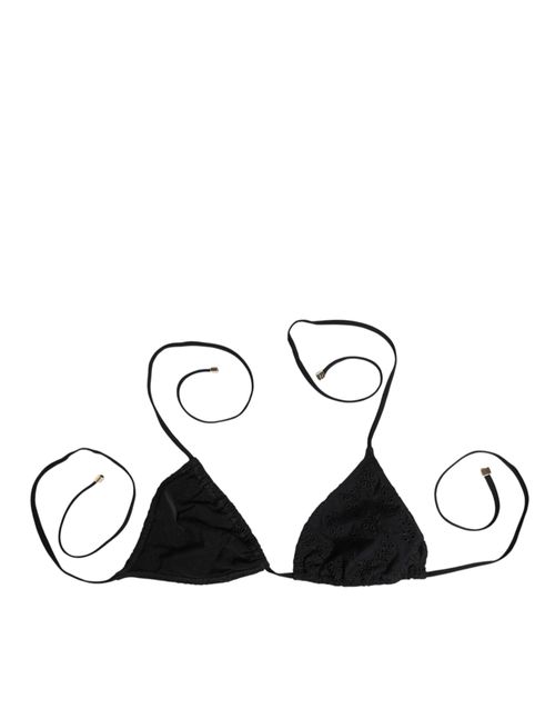 Embroidered Triangle Bikini Top — Black