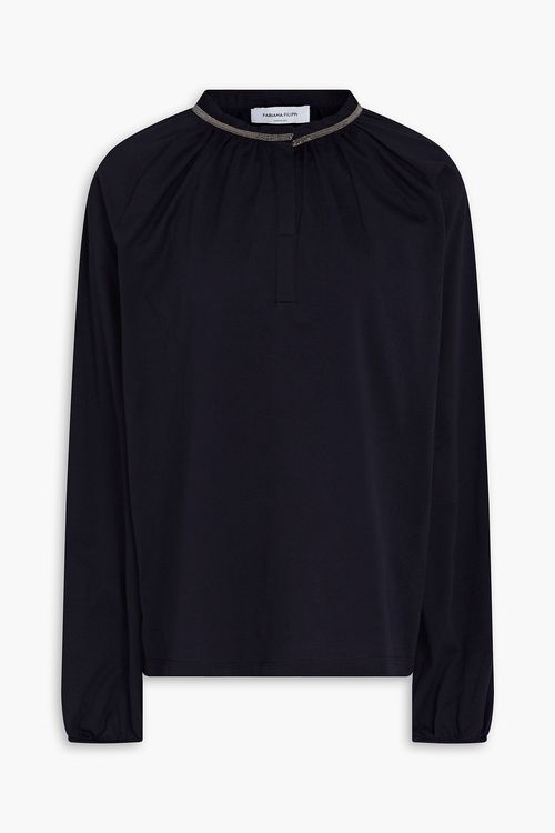 Embellished cotton-jersey blouse - Blue - IT 46