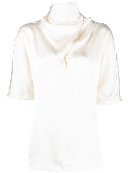 High-neck silk blouse - Neutrals