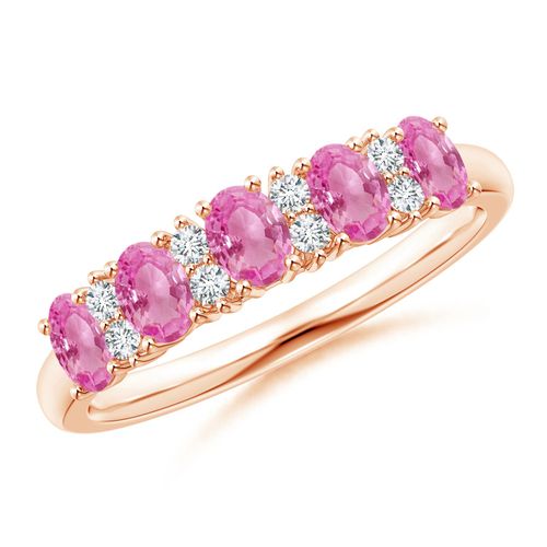 Angara 0.9 Carat Five Stone Pink Sapphire and Diamond Wedding Ring in 14K Rose Gold