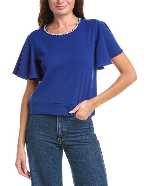 Crystal Embroidered Crewneck Top