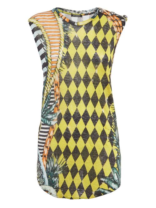 Printed linen top - White