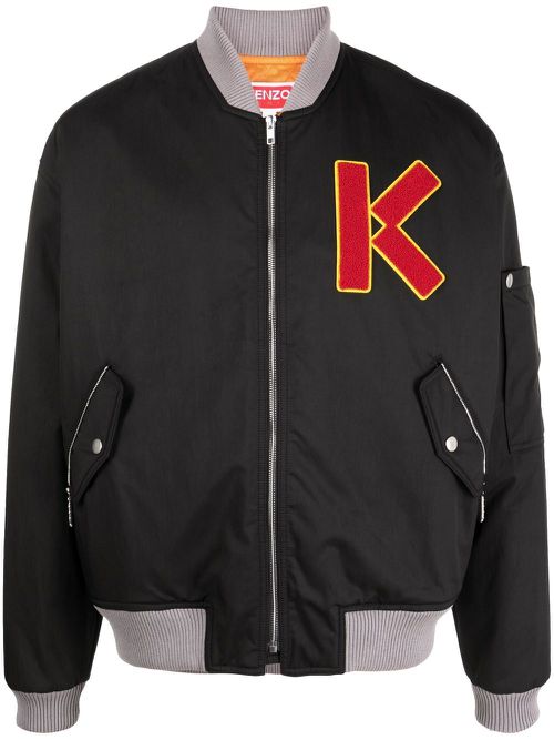 Cotton embroidered-logo bomber jacket - Black