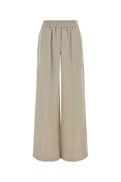 Linen Blend Wide-Leg Trousers — Beige