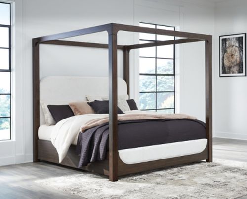 Breckington California King Upholstered Canopy Bed, Dark Brown