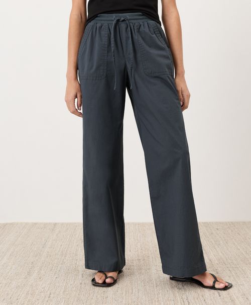 Women's Steel Blue Stretch Poplin Wide Leg Pant Z