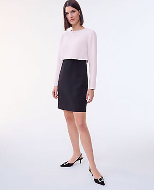 Ann Taylor Colorblock Crew Neck Shift Dress