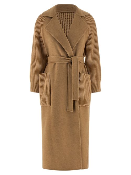 Ribbed-Knit Wool Coat — Beige