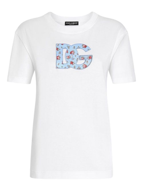 Dolce & Gabbana Cotton Jersey Tshirt With Dg Patch Print, Optic White