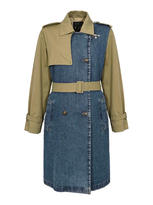 Blue/Green Cotton Drill and Denim Trench Coat