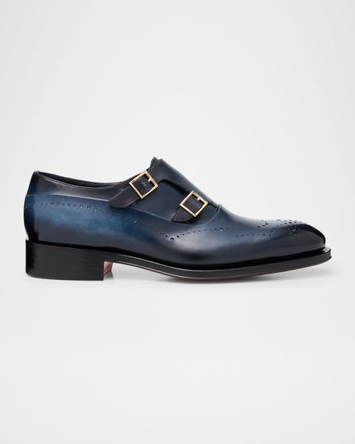 Men's Carter Brogue Leather Double Monk-Strap Loafers