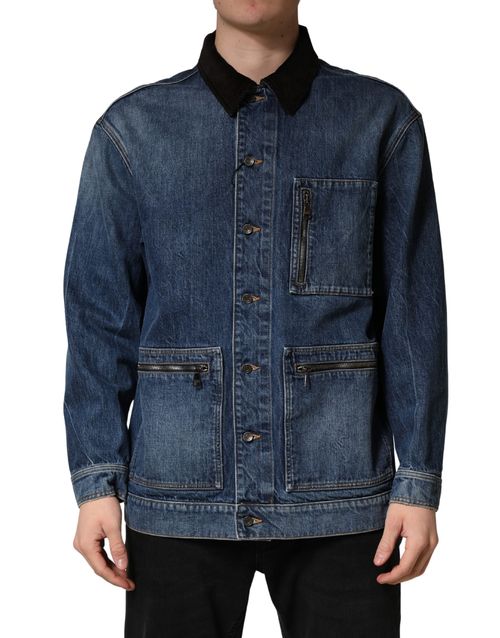 Cotton Denim Blouson Jacket — Blue