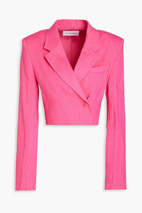 Cropped linen-blend blazer