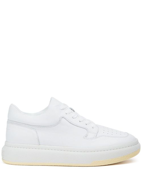 Square-toe leather low-top sneakers - White