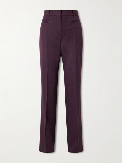 Pleated Grain De Poudre Wool Flared Pants - Purple