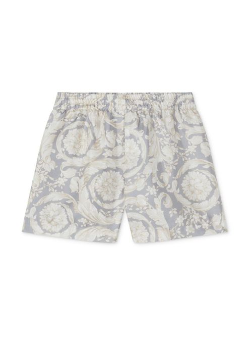 Barocco-print silk shorts - Grey