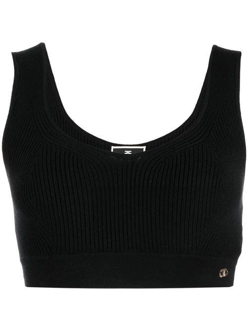 Ribbed-knit crop top - Black
