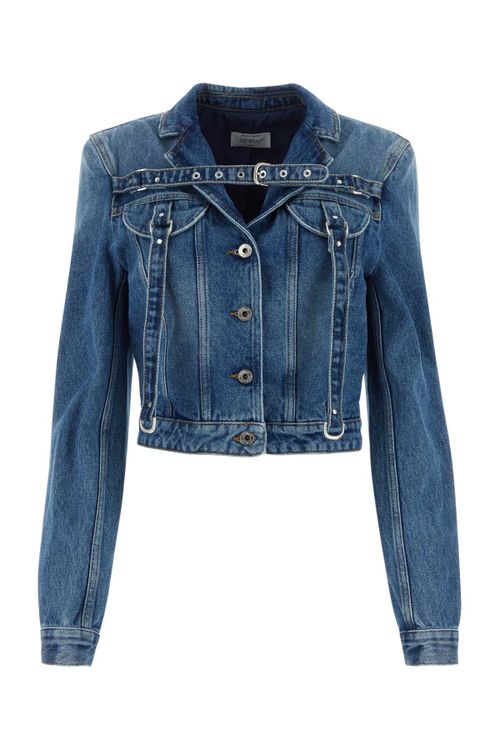 Cropped Denim Blazer — Blue