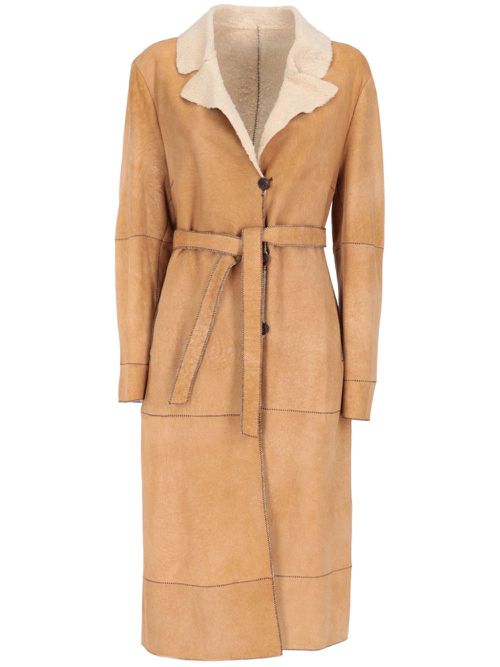 2000s pre-owned shearling-trim coat - Neutrals