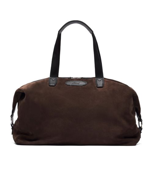 Brown and black Cashmere suede Via Veneto duffle bag