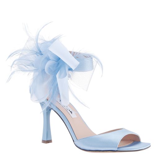 Womens Dora Blue Satin with Bow, Feather And Flowers High-Heel Sandals with Ankle-Strap | Nina Shoe