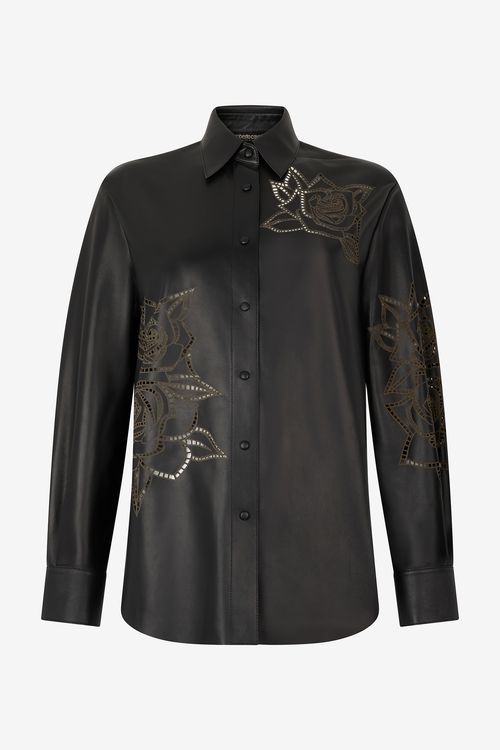 Leather Shirt With Perforated Roses