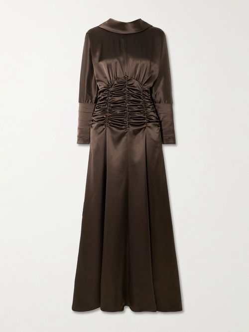 Edgar Button-embellished Ruched Satin Gown - Brown