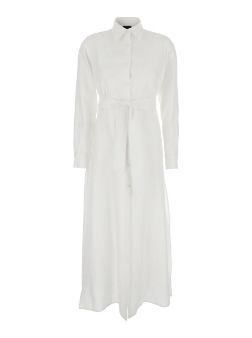 Classic Collar Linen Dress — White