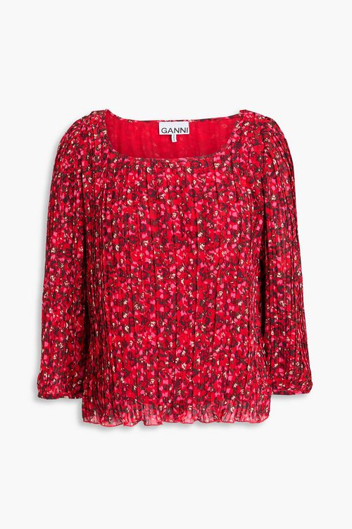 Pleated floral-print georgette blouse