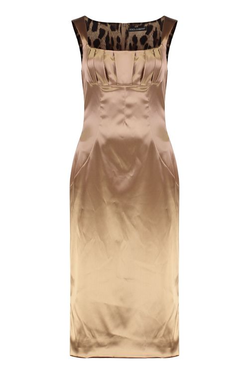 Stretch Satin Long Dress with Back Slit