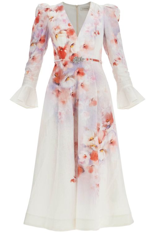 White Floral Linen Midi Dress Ciara