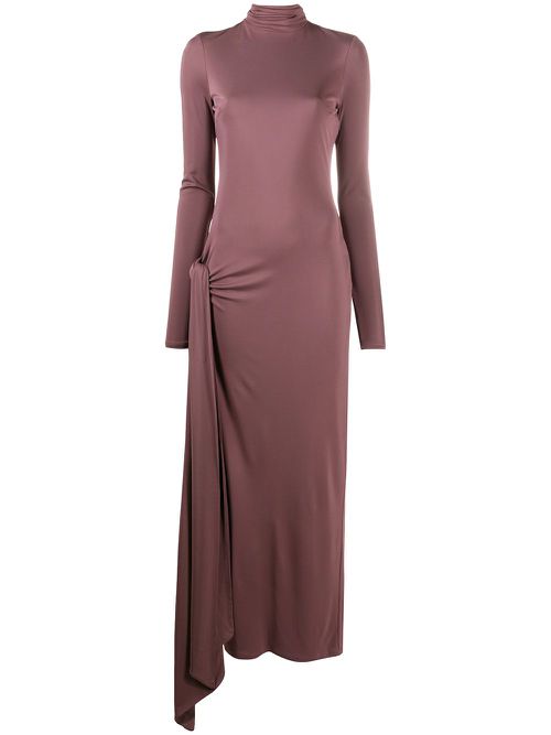 Fitted front slit maxi dress - Brown