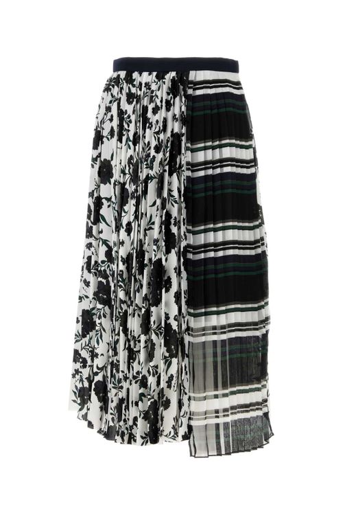 Mixed-Pattern Pleated Skirt — Multicolor