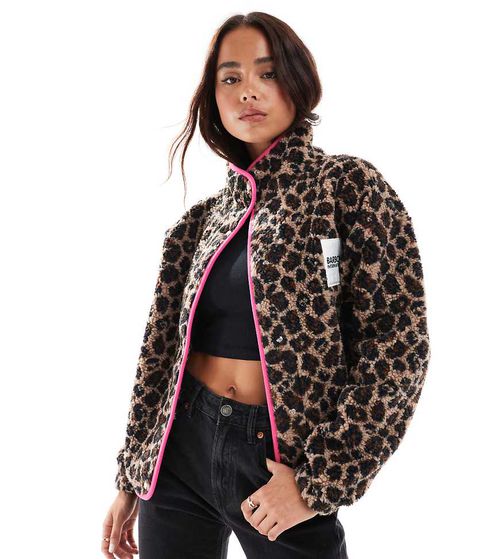 Borg fleece jacket in leopard print exclusive to asos in leopard/pink-Multi