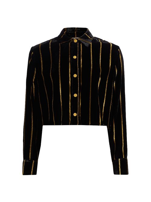 Women's Cosette Metallic Stripe Crop Shirt - Black Gold Stripe