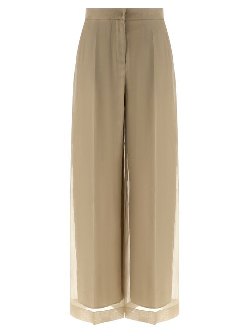 Wide-Leg Silk Trousers — Beige