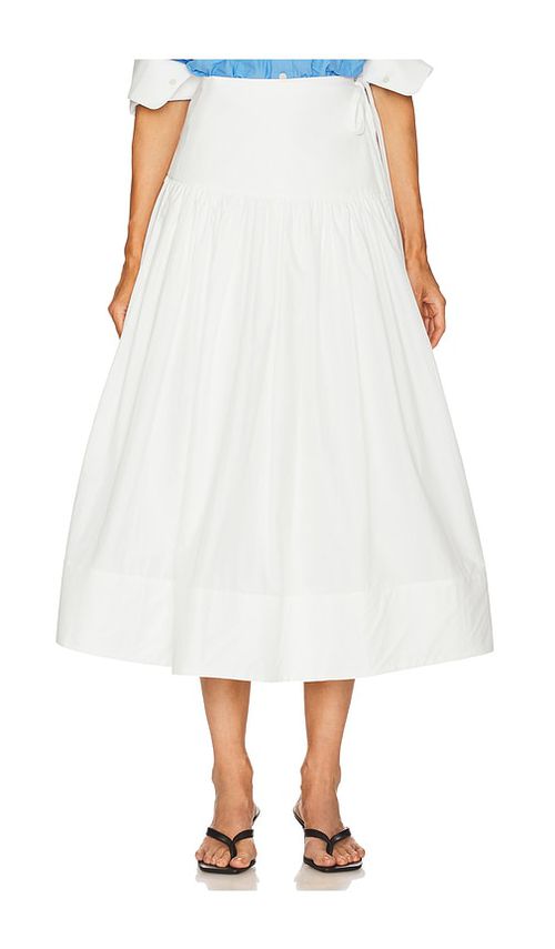 Helsa Midi Wrap Skirt in Tech Poplin in White - White. L also in XXS, XS