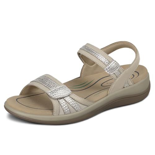 Orthofeet Women's Orthopedic Paloma Adjustable Leather Sandal, Black Metallic